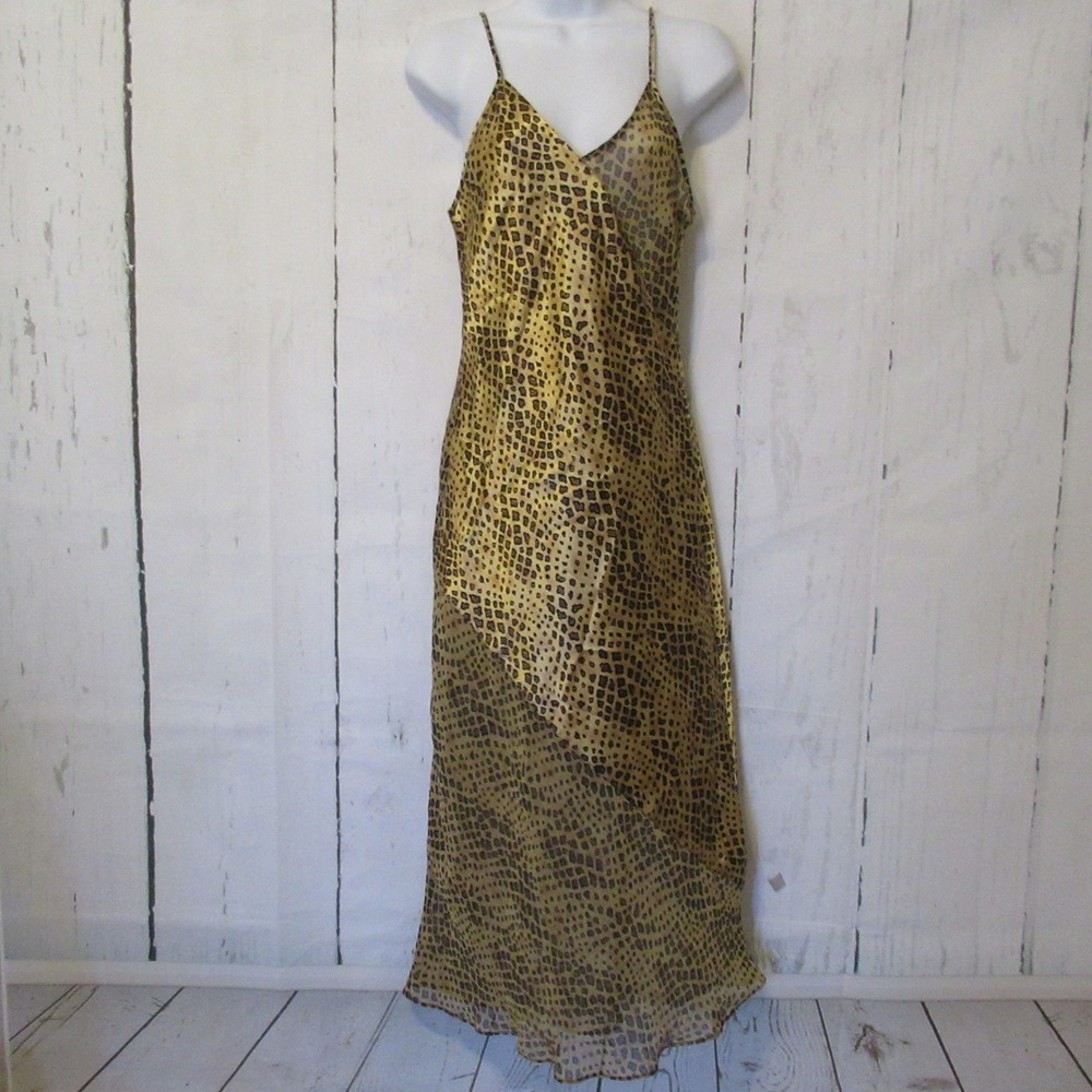 Vintage Private Luxuries Nightgown S Animal Print Midi Satin Slip Dress V Neck